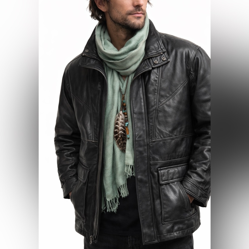Men’s Genuine Leather Classic Black Jacket Mid Length Size L – Tannery West